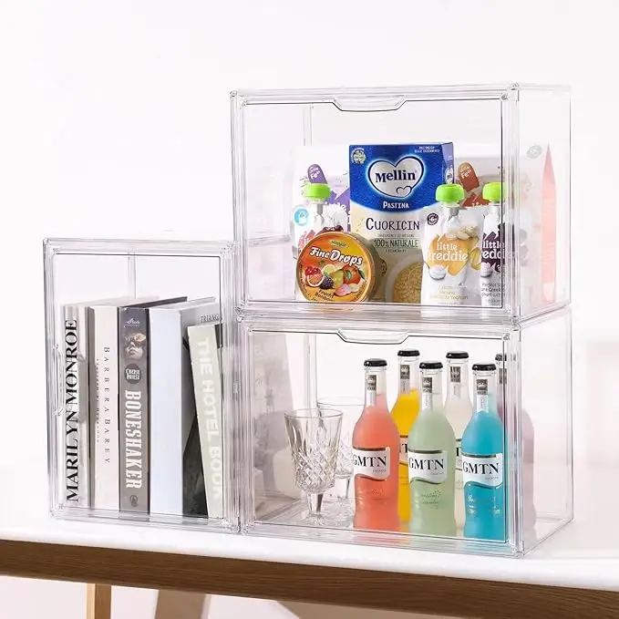 4 Contenitori Trasparenti In PET Per Borse E Accessori - Impilabili Con Porta Magnetica - 2