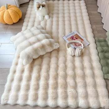 Home Carpets Living Room Decoration Carpet Knitting Handmade Rabbit Fur Rug High Pile Meowth Plush Rug