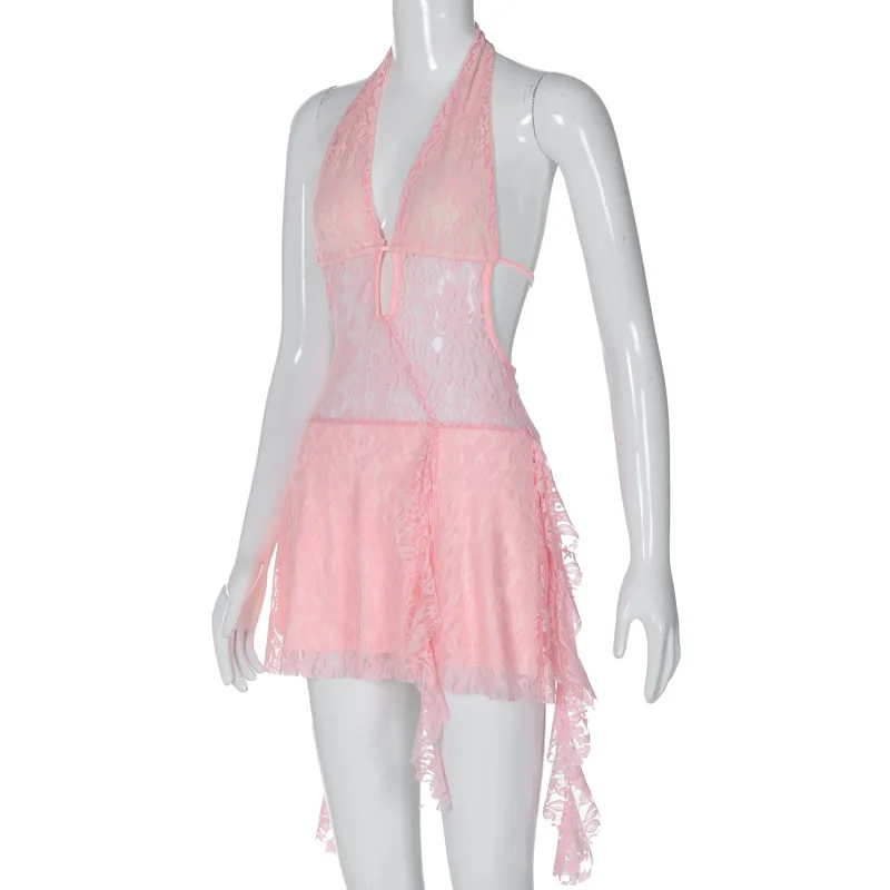 Halter Deep V Blazer Collar Ruffled Mini Dress main image 0