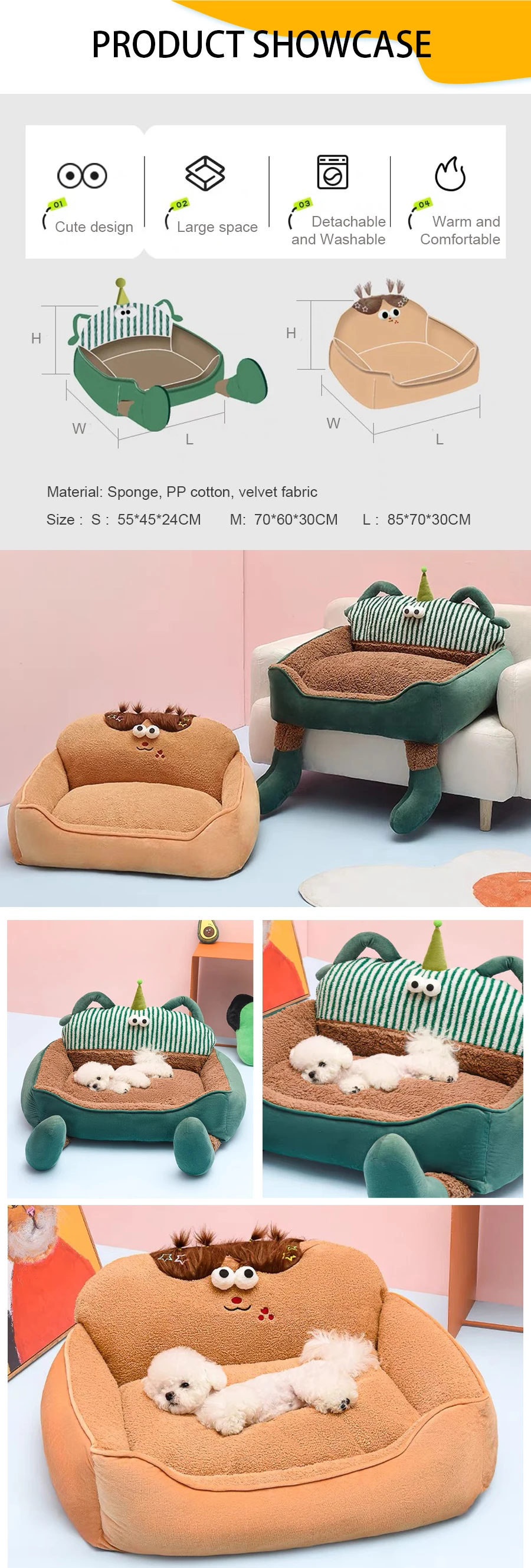 Custom Fabric Memory Foam Dog Bed For Large Dogs Washable Sofa Memory