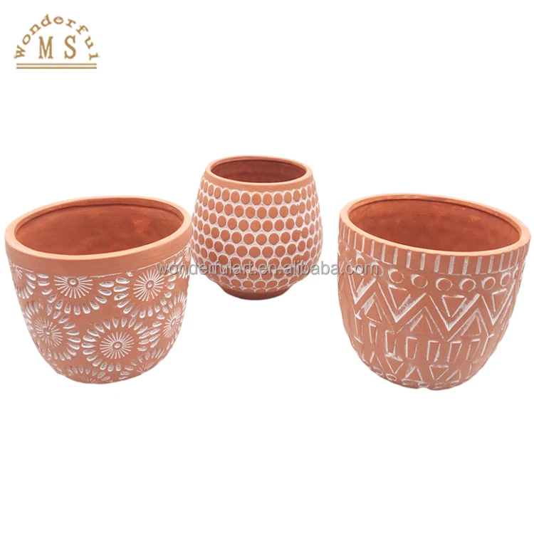 Porcelain Home Decor logo embossing Flower Vase handicraft succulent Ceramic imitated terracotta flowerpot garden planter