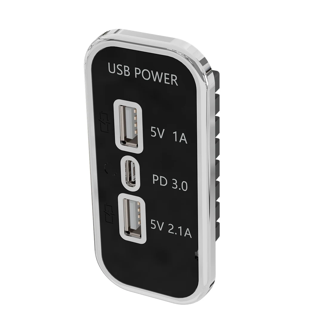 Luxury Rectangular Flush Mount 2 USB a 5V 3.1A Type C PD3.0 12V 24V 3 Usb Port Charger Power Outlet Socket for Bus Car RV Marine