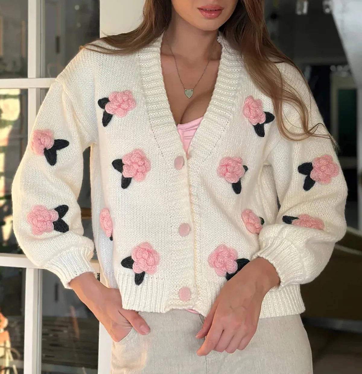 トップス Rose flower motif short sleeve cardigan Rose flower motif short sleeve cardigan | ファッション通販