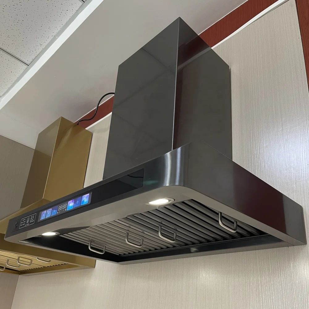 Black Range Hood Titanium Coating Wall-Mounted Hood Smart Voice Control ...