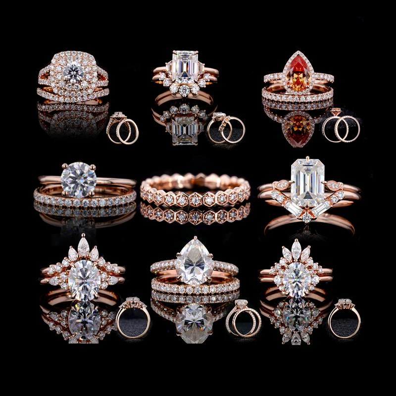 Starsgem Rose Gold Couple Rings 585 Wedding Gold Set - Main Image
