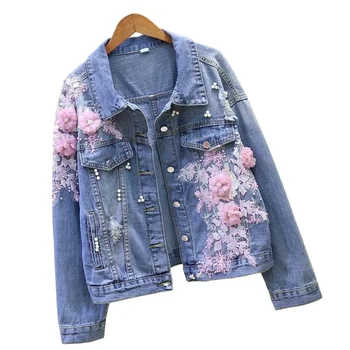 big flower embroidery in the jacket front for woman spring and summer
