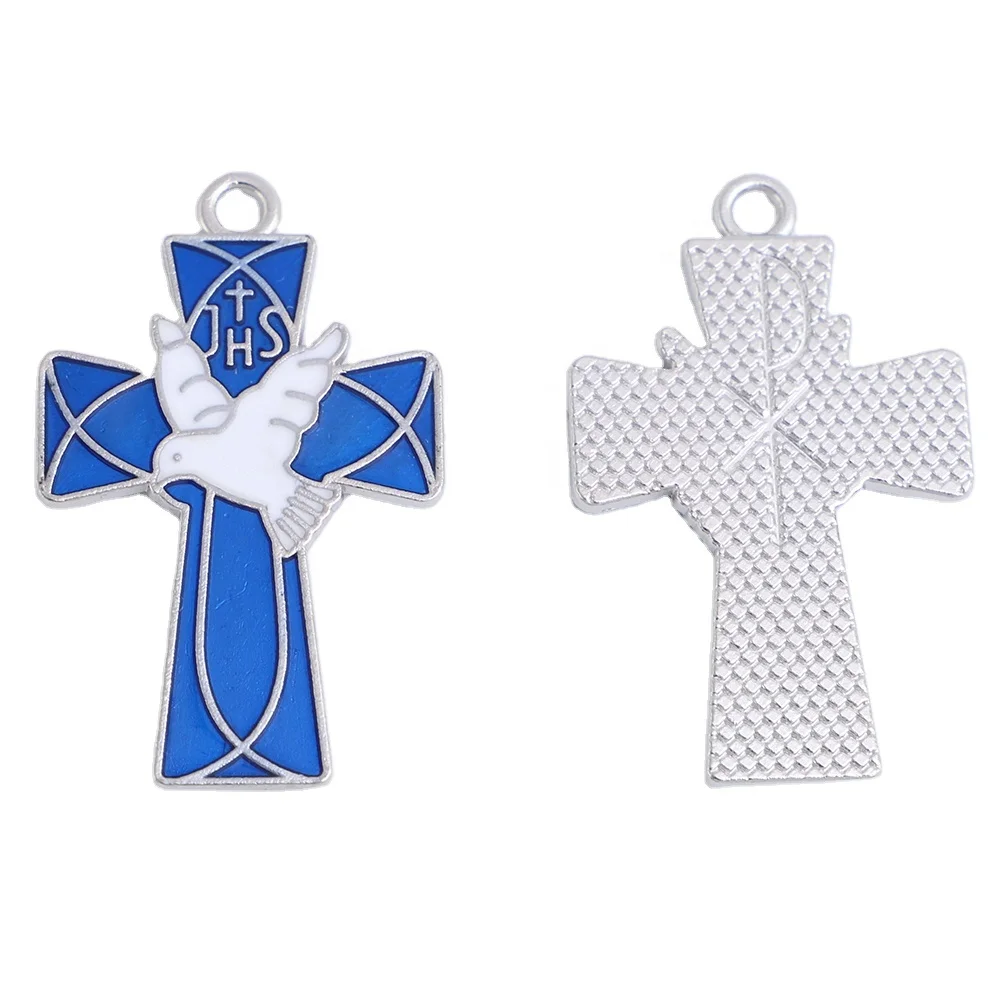 IHS Transparent Enamel Holy Spirit Rosary Dove Confirmation Crucifix Cross Pendant