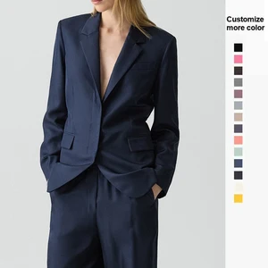 2026 Custom Career Solid Color Suit Women's Casual Fashion Blazer Jacket Silk Twill Oversized Cinch Waist Blazer