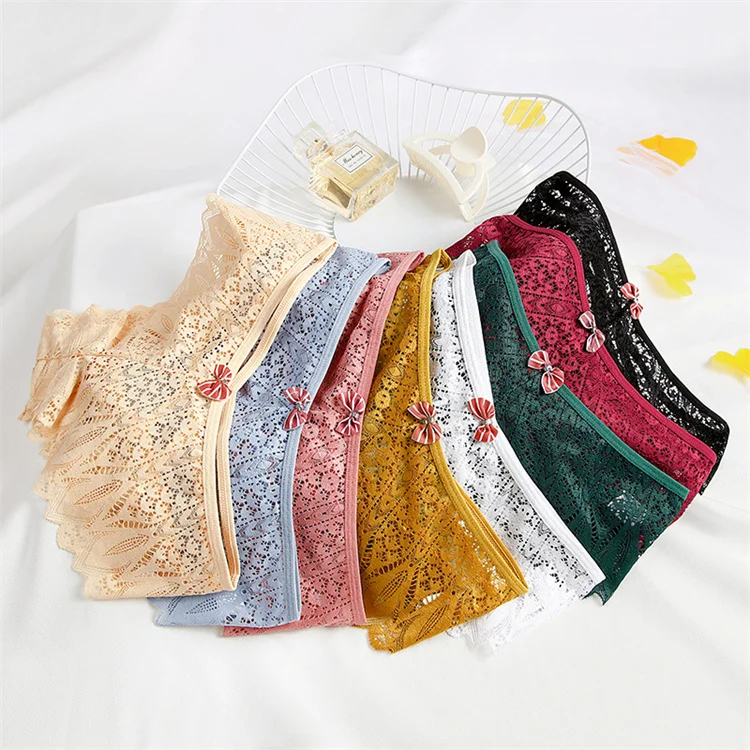 Sexy Mid Waist Lace Lace Bow Cross Strap Women's Triangle Pants