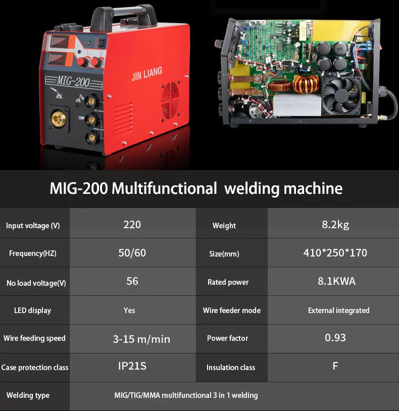 VEVOR MIG/MMA/TIG 3 In 1 Schweißgerät 50–250A Fülldrahtschweißen(0,8 Mm & 1 Mm) IGBT-Technologie 2,2–12m/min Drahtgeschwindigkeit 5,6 KVA Nenneingangsleistung IP21S Schutzart