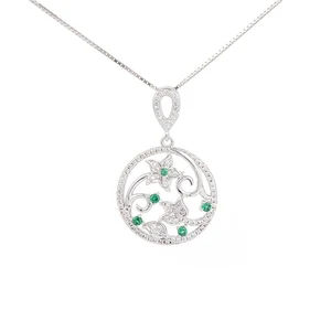 Keiyue Factory Direct 925 Silver Copper Custom Green Spinel Round Pendant for Women Casual Style