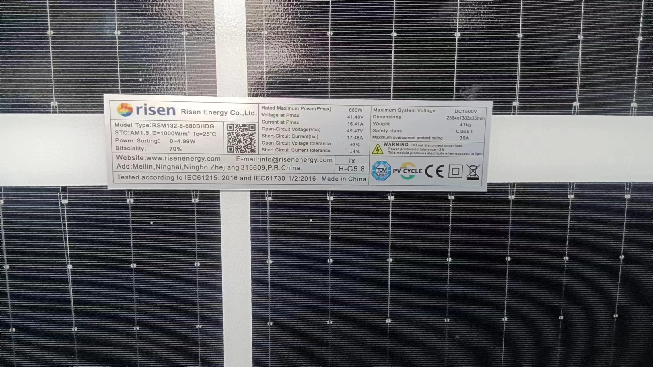 Risen HJT Topcon N Type Bifacial Dual Glass Solar Panel 680W