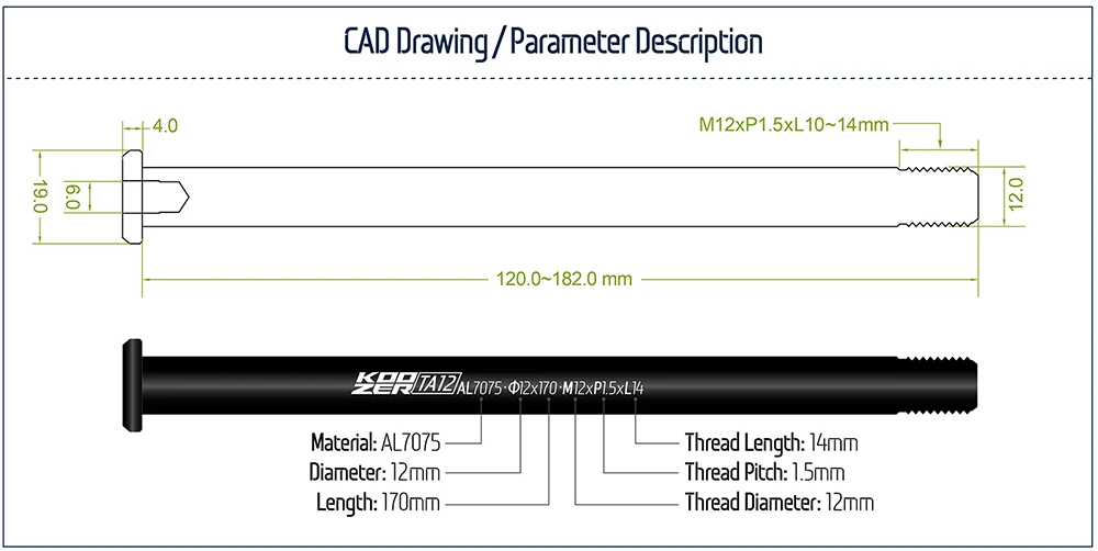 KOOZE TA12 12x100/142/148 Boost 12mm Fork Frame Hubs Wheel Bike for MTB Road Bicycle Parts AL7075 Thru Axle Skewers Shaft Rod