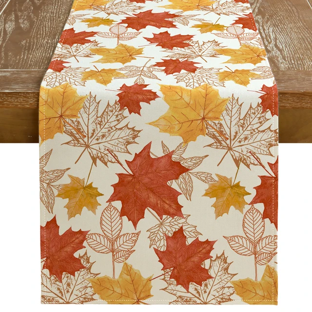 Fall Table Runner Maple Leaves Rustic Thanksgiving Farmhouse Table Decoration for Kitchen Dinning Indoor Outdoor Dinner Party
