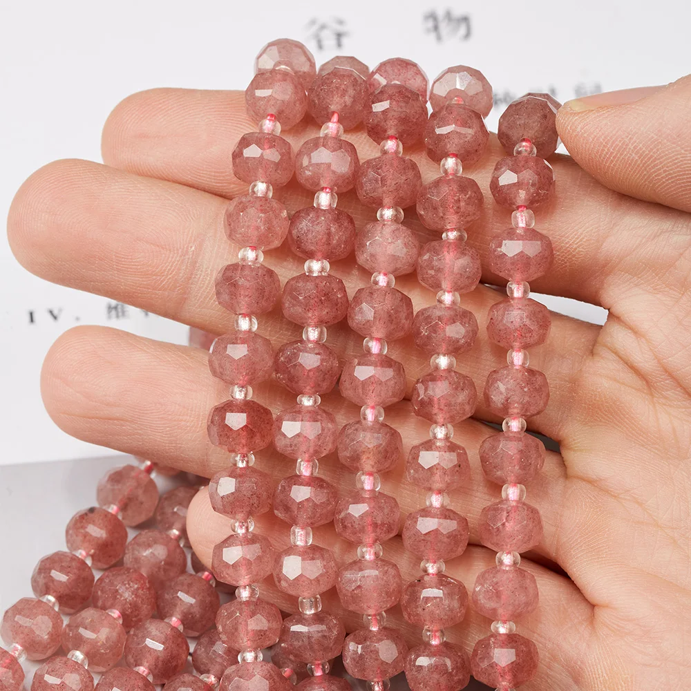 Natural Rose Quartz Faceted Gemstone Beads Rondelle Saucer Stones Beads