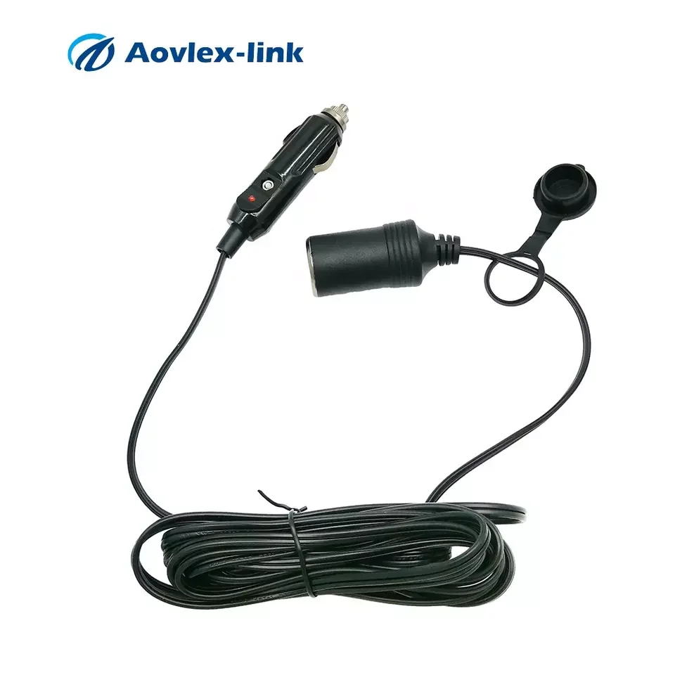 Customized 12v/24v Car Cigarette Lighter Cable Plug To Socket With Dust