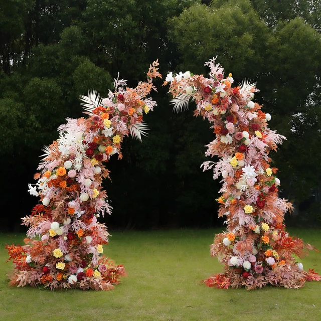 New Wedding Party Background Floral Flower Arch Decoration Including Frame Orange Color Floral Wedding Arch