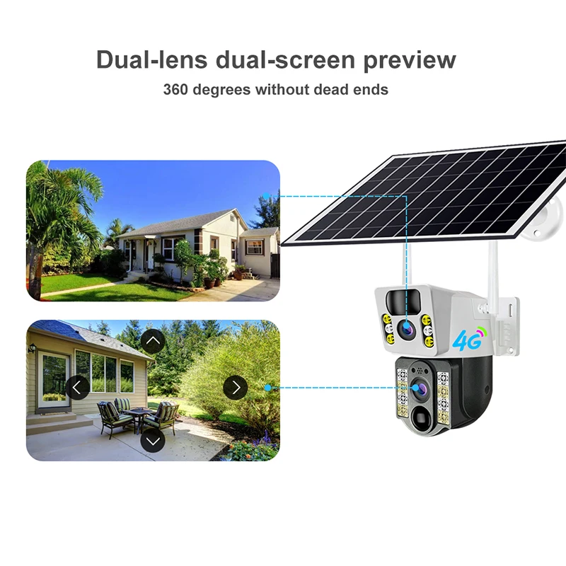 JOAREON New V380 Dual Len 4MP Solar Battery Powered Camera CCTV LTE SIM Card 4G IP PTZ Dual Lens Security Camera