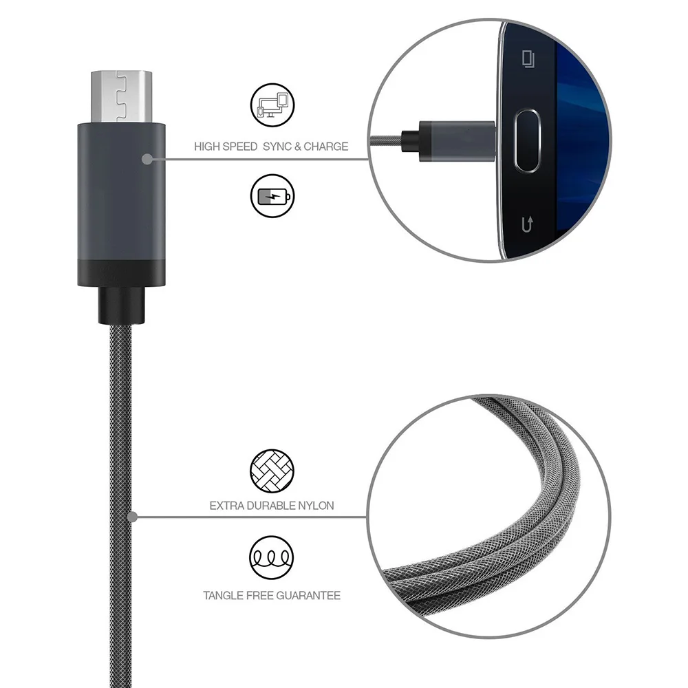 Кабель Micro USB XANUAN, 6 футов, USB 2,0 A папа-Micro B, шнур зарядного устройства, 2 А, быстрая зарядка и передача данных для телефонов на Android, Samsung, HTC