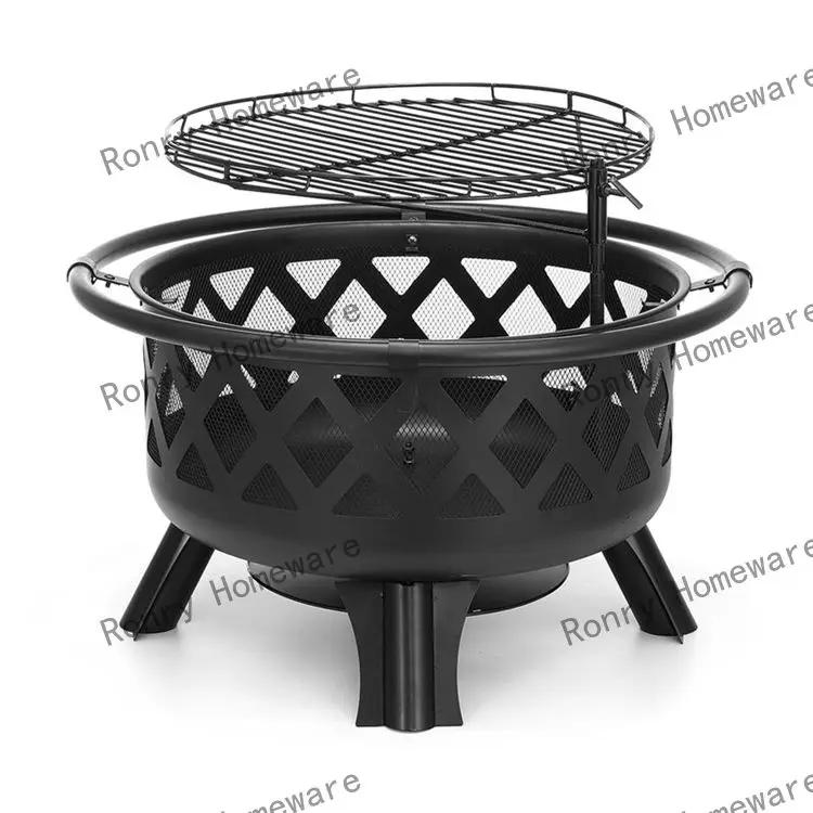 Large Round Metal Cast Iron Fire Pit Indoor Heated Stove Outdoor ...