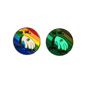 customized glow in the dark pride enamel pin rainbow he/him design hard enamel men's lapel pins