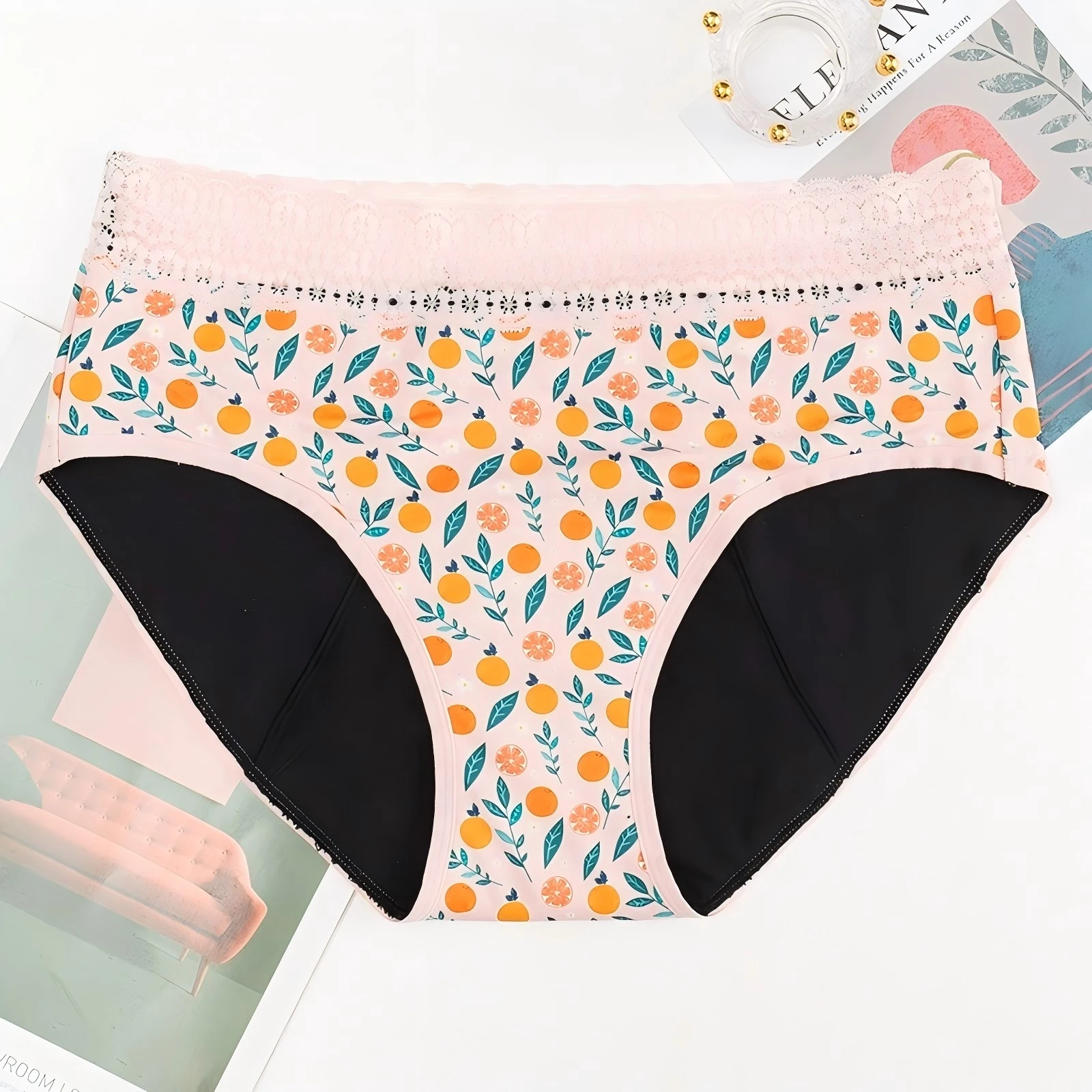 Lace-waist period panty back view