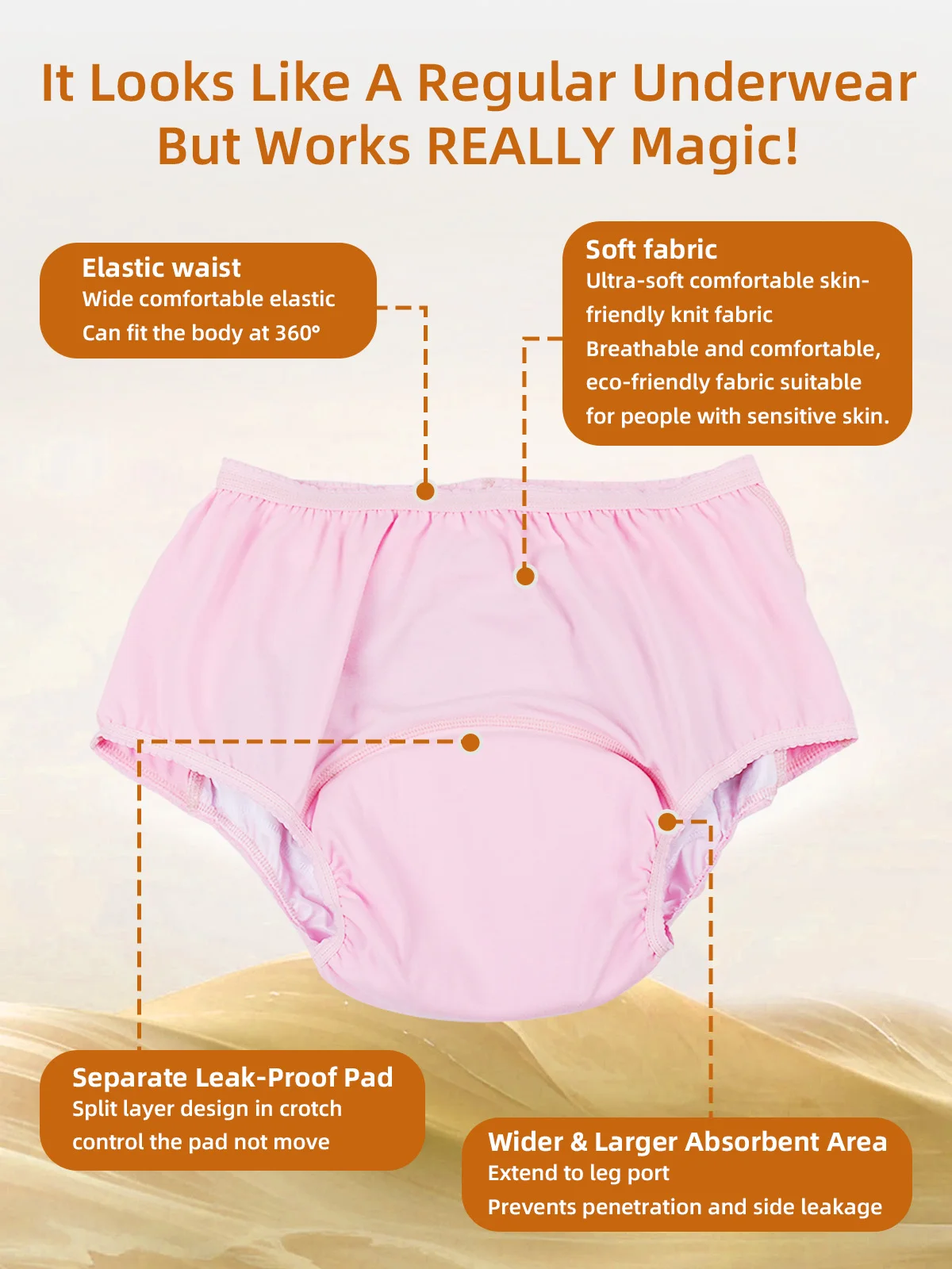 Women's Reusable Washable Knitted Mid-Rise Solid Bikini Incontinence P - product detail 3