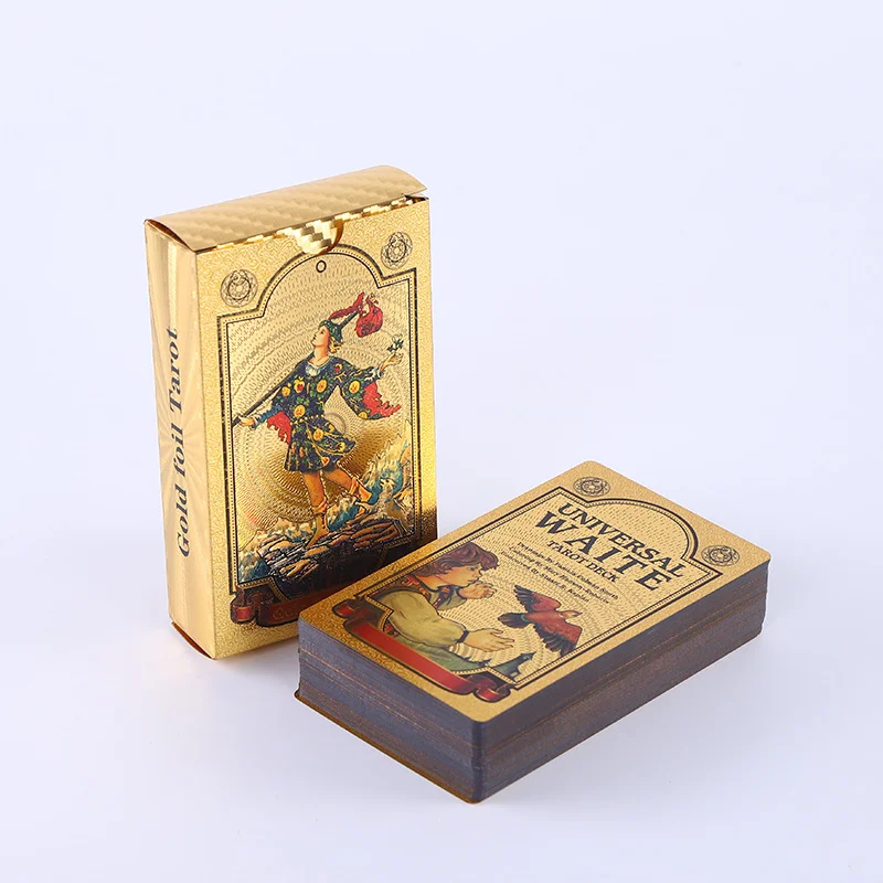 High Quality Plastic Oracle Waterproof Board Game Astrology Gift Gold Tarot Cards With Guide Book