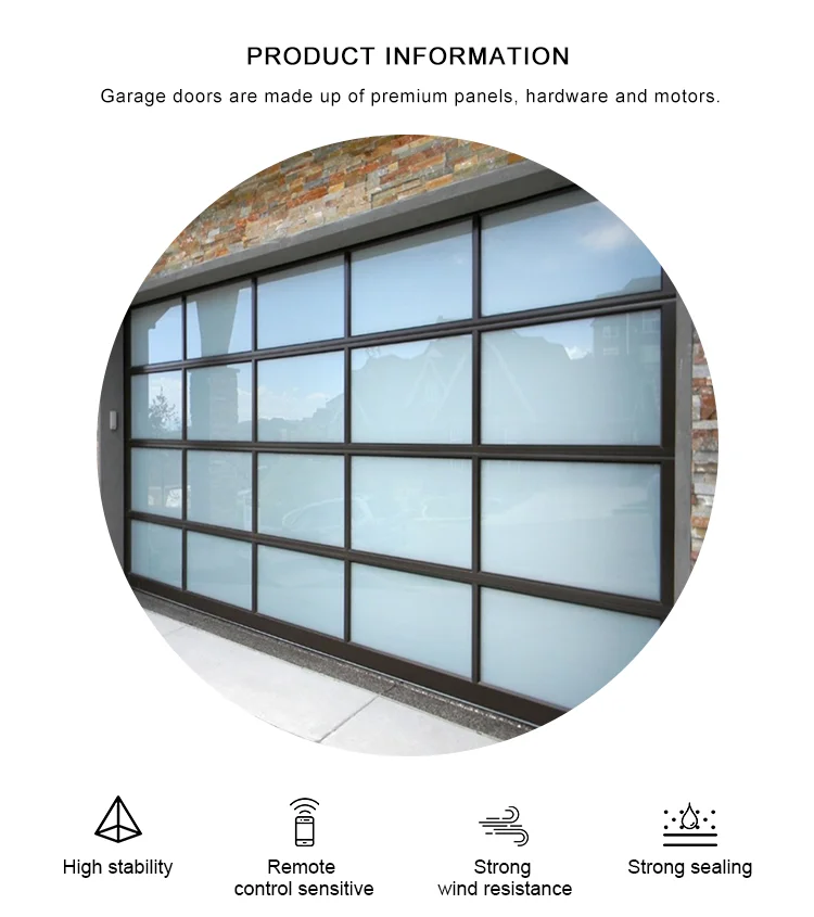 Automatic Modern Aluminum Frosted Glass Panel Overhead 8x7 Garage Screen Door For Commercial