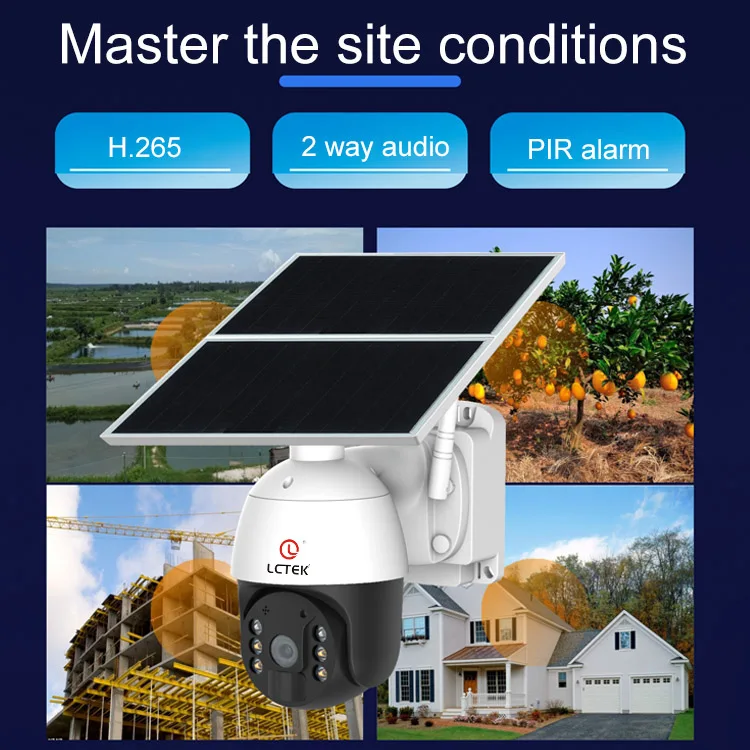 LCLCTEK 24 Hours Continuous Real Time Recording 4G Solar Camera 1080P Battery Solar Powered Full Color Outdoor CCTV Camera