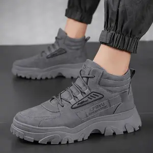 Men's Trendy High-Top Lace-Up Work Shoes Breathable Mesh for Sports Leisure Height Increasing Versatile Wear-Resistant Design