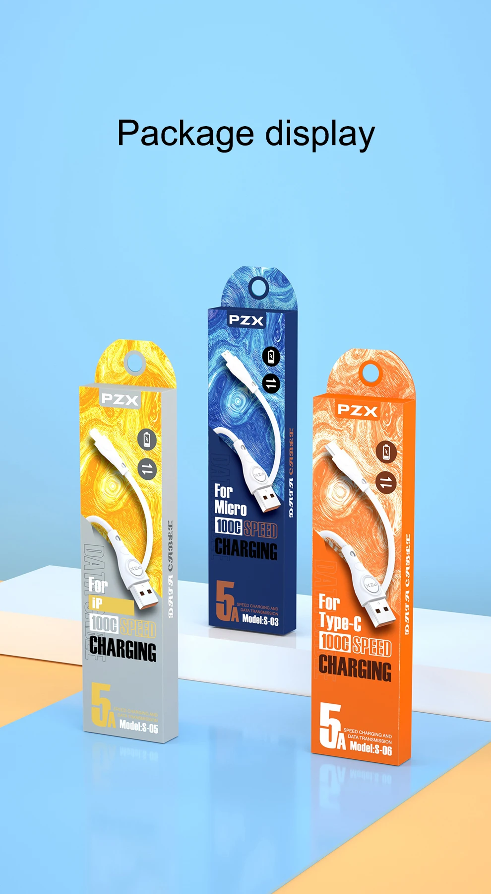 PZX High Quality For iP/Micro/Type-C Charger 1M USB Cable Data Transfer 5A Fast Charging cables de datos