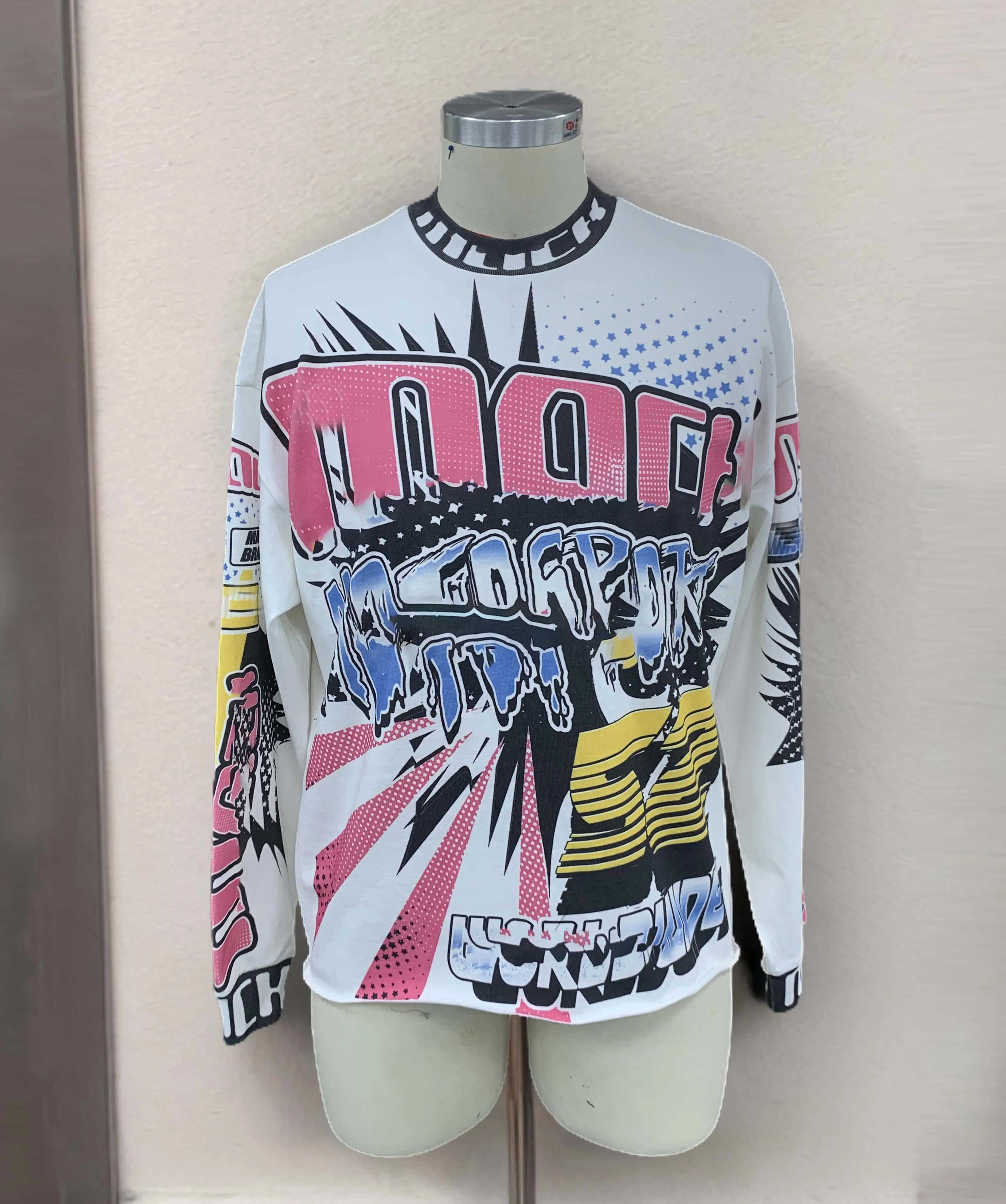 Salati Custom Streetwear T-shirt Patchwork All Over Printed Oversized Acid Wash Racing Motocross Jersey Long Sleeve T Shirts Men