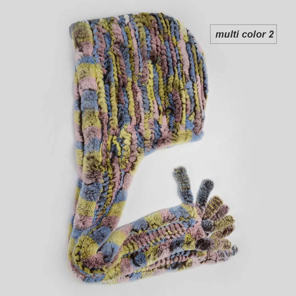 knit rex fur hood scarf multi color 2