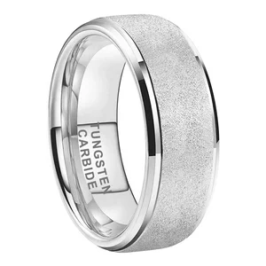 Coolstyle Jewelry Wholesale 8mm Fashion White Gold Tungsten Ring for Women Men Engagement Wedding Band Sandblasted Finish