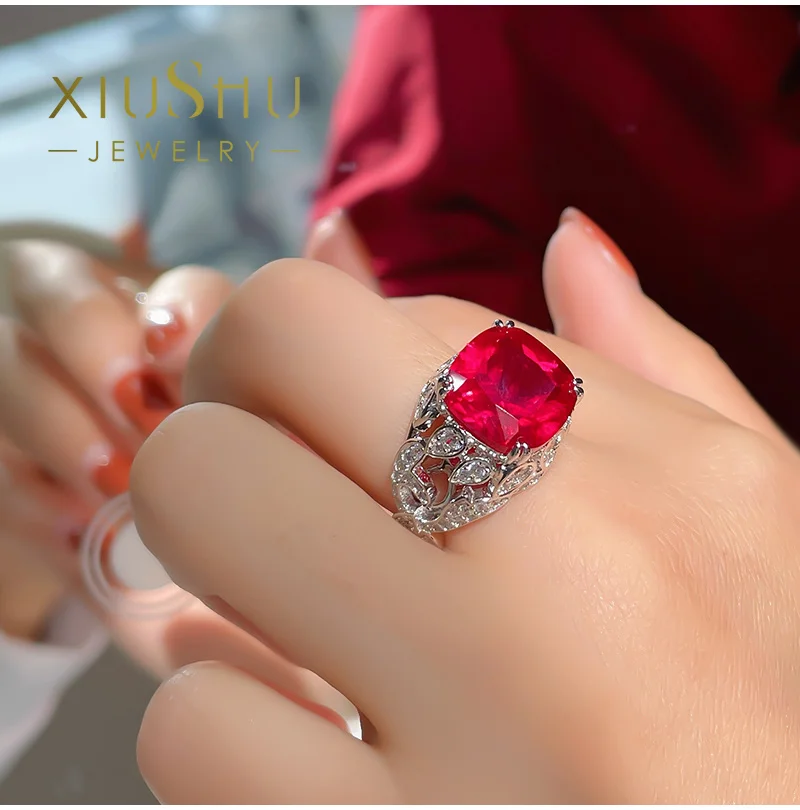 Luxury Designs Big Square 10*10mm Synthetic Ruby Ring