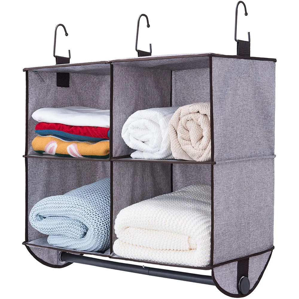 Durable Non Woven Fabric Hanging Closet Organizer Closet Hanging Storage Shelve For Clothes With Hooks