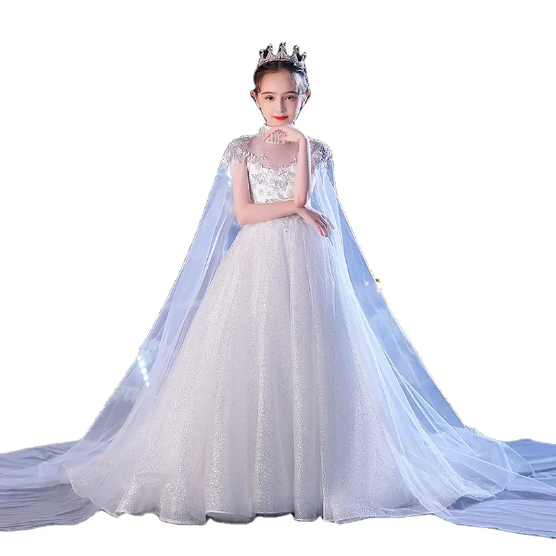 New elegant dress child floor length white gown flower girl dress trailing girls birthday dresses for 2 to 13 years old Alibaba