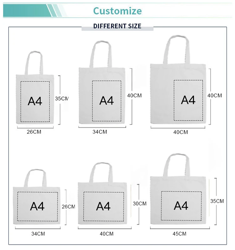 Custom Printed Logo Travel Bag Plain Long Handle Cotton Printed Cute