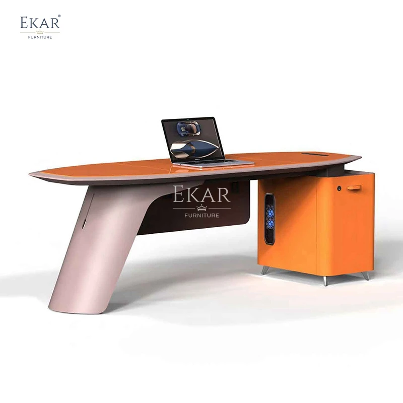 Modern orange leather pattern office desk-office desk-furniture-tables and chairs