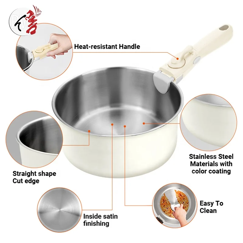Nonstick Cookware Detachable/Removable Handle 10pcs Kitchen Induction Stainless Steel Pots and Pans Set