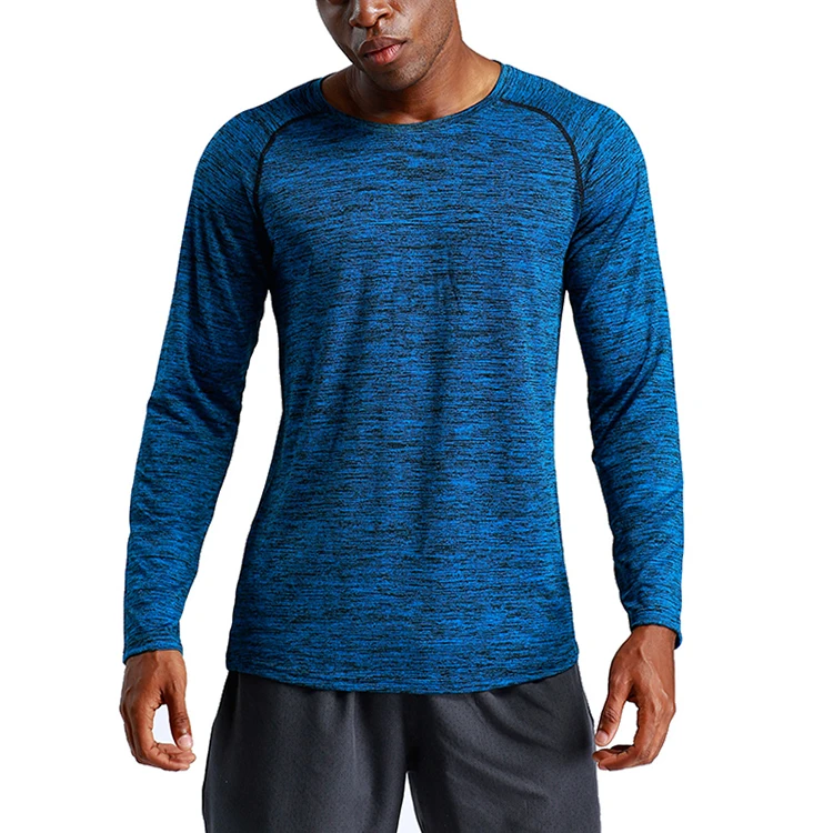 Long Sleeve Navy Blue Fitness T Shirt 