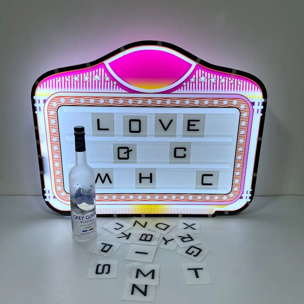 Custom Message Board Sign Display Vip Service 26Pcs Led Letter Board Bottle Presenter for Nightclub Bar