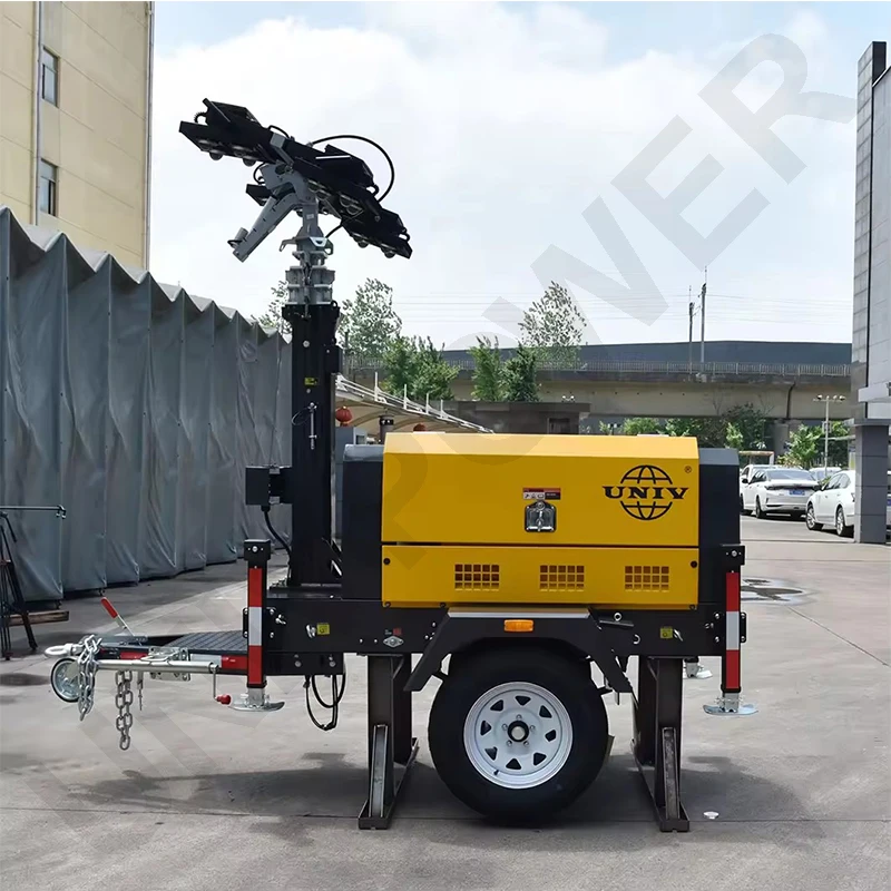 9m Mast 4x400W Towable Mobile Light Tower with 5kw Diesel Generator