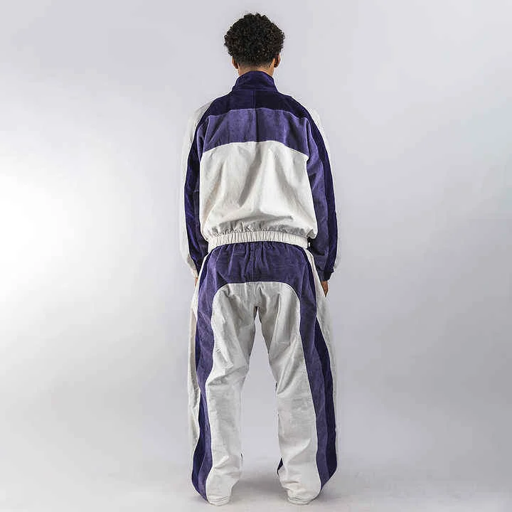 Salati Fashion Custom Men Oversized Pullover Splicing Color Cotton Tracksuits Wholesale Spring Autumn Washed Jacket & Pants Set gallery 3
