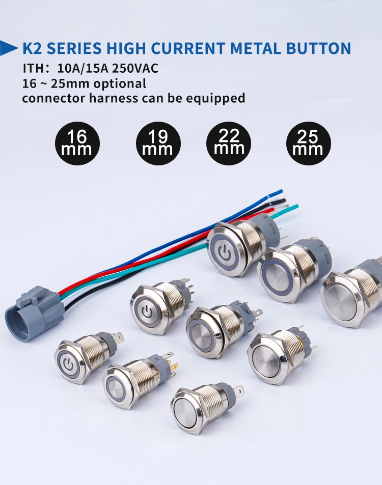 22mm Push Button Switch Onoff 4 Screw High Current Ip67 Waterproof