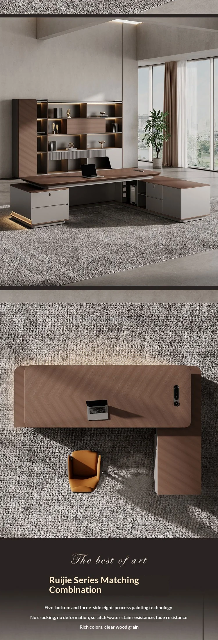 Italian Style Office Furniture LED Functional High-end Luxury Boss Desk Lightweight Luxury CEO Office Desk Desk