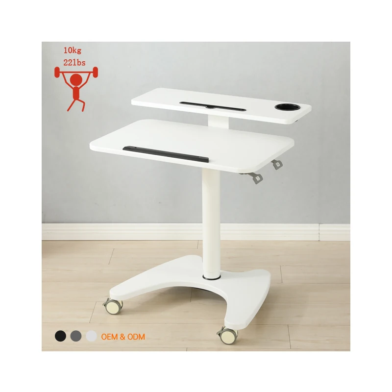Ada Pneumatic Height Adjustable Sit to Stand Desk Mobile Overbed Tiltable Laptop Gas Lift Desk