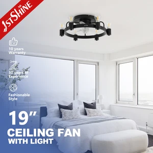 1stshine Ceiling Fan Light 19" Classic Light Blubs Black Flush Mounted Ceiling Fan with Remote Control