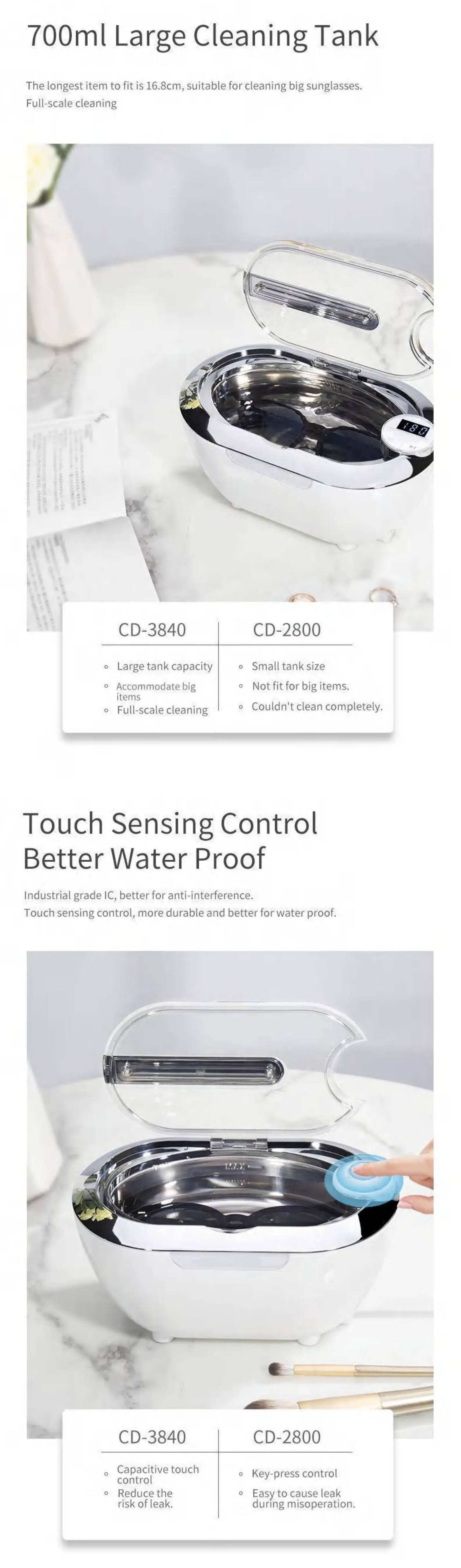 Professional Ultrasonic Jewelry Cleaner 700ml Large Capacity CD-3840 Household Ultrasonic Cleaners